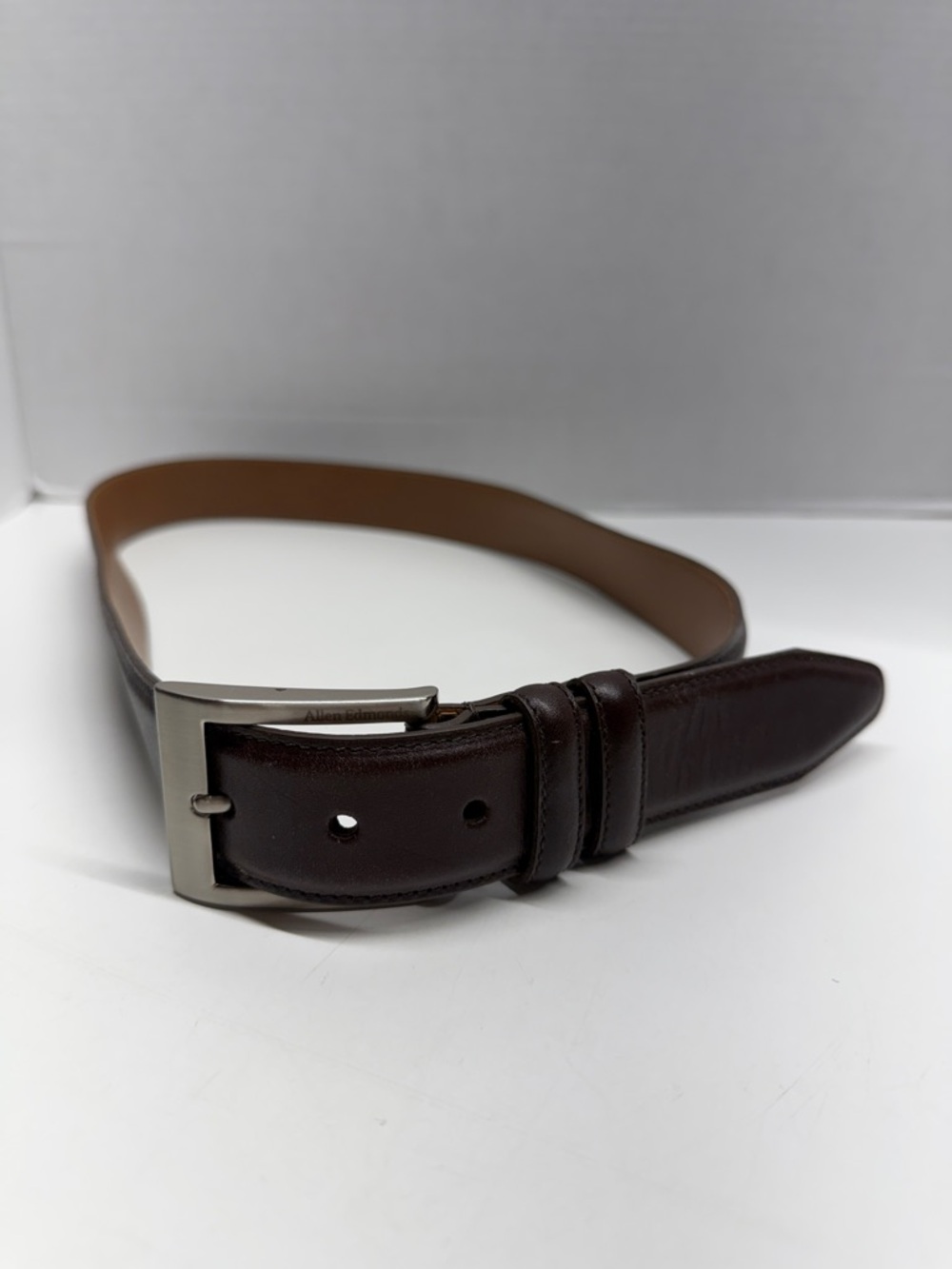 Allen Edmonds Belt Leather Adjustable Dark Brown Silver Buckle USA Men's Size 36